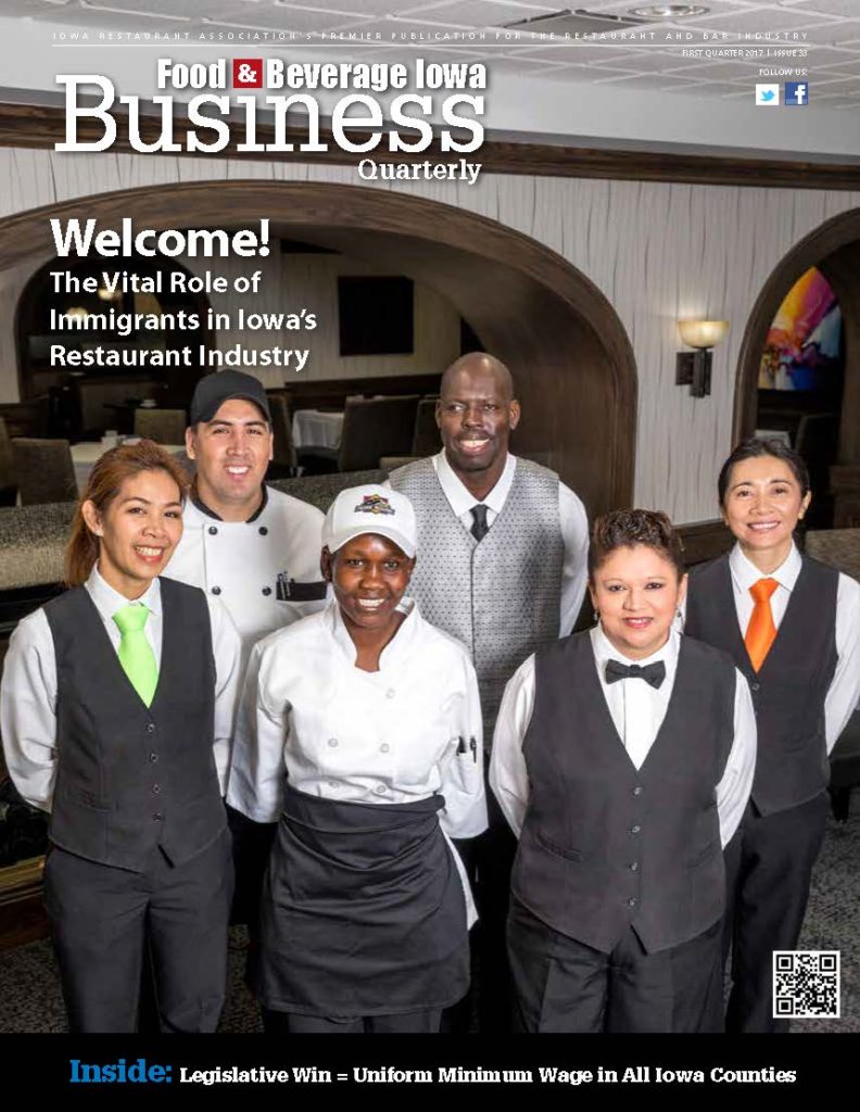 Food & Beverage Iowa Business magazine cover featuring diverse restaurant staff in uniforms.