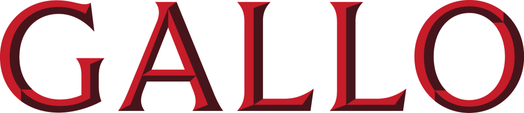 Gallo Winery logo in red serif lettering with dimensional shadow effect.
