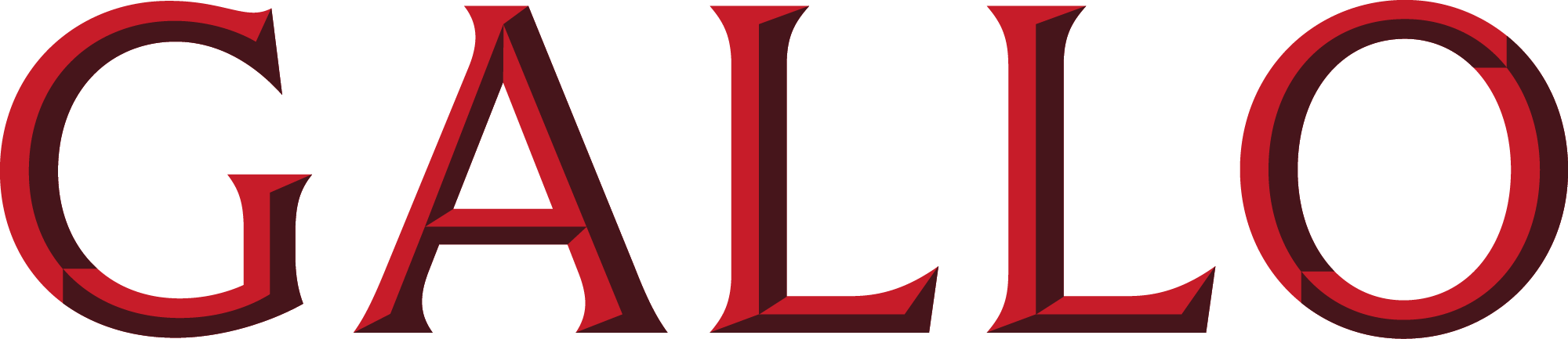Gallo Winery logo in red serif lettering with dimensional shadow effect.