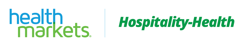 HealthMarkets Hospitality Health logo in blue and green text.