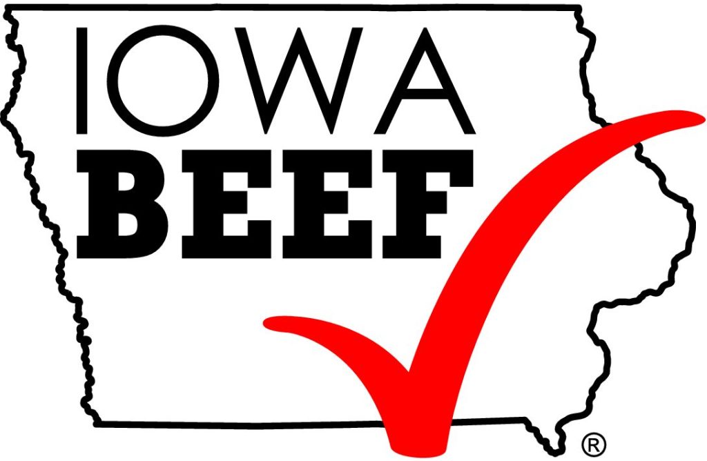 Iowa Beef logo with state outline and red checkmark graphic.