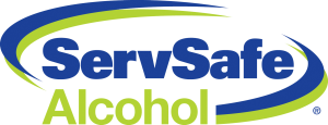 ServSafe Alcohol logo in blue and green text with swirling underline.