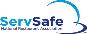 ServSafe National Restaurant Association logo in blue with stylized swoosh.