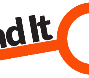 Orange magnifying glass icon with the words “Find It” in bold black letters, symbolizing search and discovery.