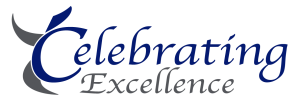 Celebrating Excellence logo in blue and gray text.