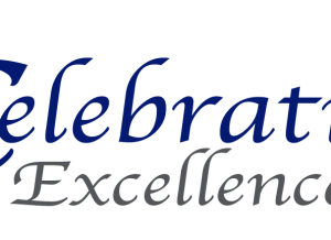 Celebrating Excellence logo in blue and gray text.