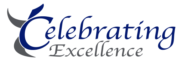 Celebrating Excellence logo in blue and gray text.